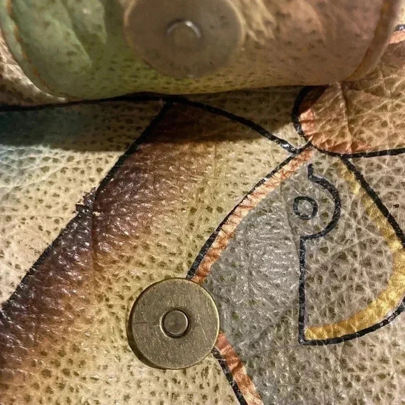 Handmade painted multicolor leather shoulder bag - Picture 7 of 9